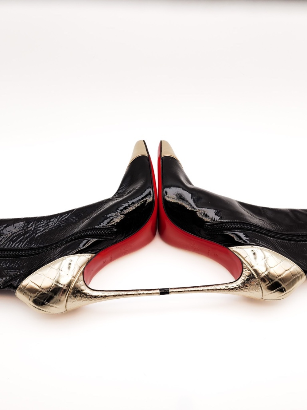 Christian Louboutin Bibooty 100 Black Gold Patent Leather Zip Bootie EU 36 - Picture 3 of 11